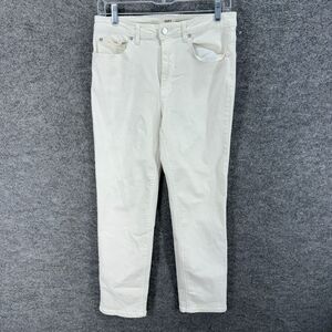 OAT Jeans Women 8 Beige Denim Light Wash Mid Rise Flat Front Straight Pockets